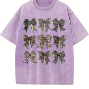 Camo Coquette Bow Collection vintage washed oversized T-shirt in Purple