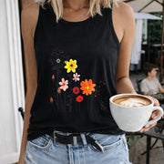 Colorful Wildflowers Women's Color Cotton Tank Top in Black