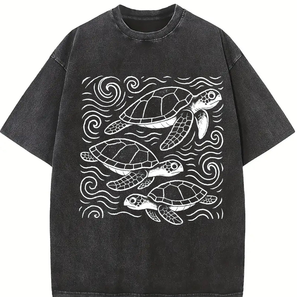 Turtles ® Ocean 90s Vintage Washed T-Shirt in Black