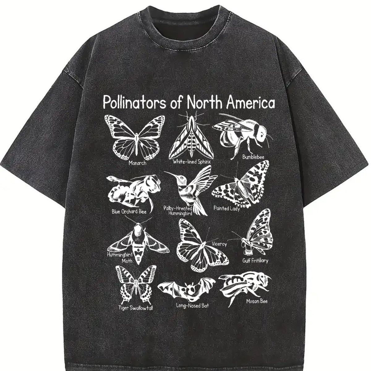 Pollinators of North America Vintage Washed T-Shirt in Black