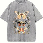 Retro-revival for Weekend Warriors Hand-drawn Moth On Vintage Washed T-Shirt in Gray