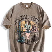 Retro Cowgirl the Hell I Won't Western 90s Vintage Washed T-Shirt in Brown
