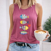 Colorful Fish Women's Color Cotton Tank Top in Red
