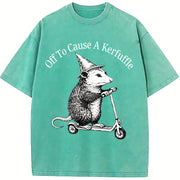 Off To Cause A Kerfuffle Opossum Scooter Mental Health vintage washed oversized T-shirt in Blue