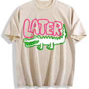 Later Gator Retro Crocodile Vintage Washed T-Shirt in Beige
