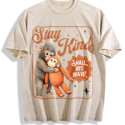 Stay Kind Small but Brave Monkey Vintage Washed T-Shirt in Beige