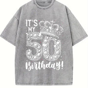 50 years old It's my Birthday 50th Birthday vintage washed oversized T-shirt in Gray