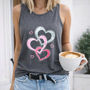 Heart Glitter Pink Crew-neck Sleeveless Vest Outdoor Women's Color Cotton Tank Top in Gray