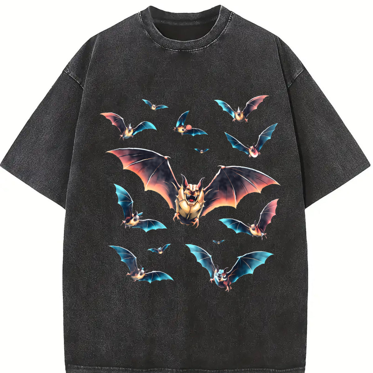 Bats Y2k Retro Gothic Bat Vintage Washed T-Shirt in Black