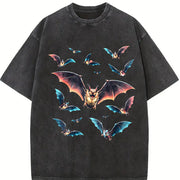 Bats Y2k Retro Gothic Bat Vintage Washed T-Shirt in Black