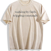 Walking by Faith Tripping Constantly ® Vintage Washed T-Shirt in Beige
