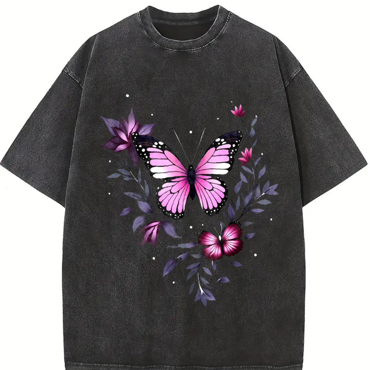 Retro Urban Ideal for Spring Vintage Washed T-Shirt in Black