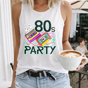 Eighties Party Cassette Tape Music Crew-neck Sleeveless Women's Color Cotton Tank Top in White