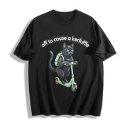 Black Cat Scooter Off to Cause a Kerfuffle Boxy Cotton T-Shirt in Black