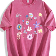 Blooms and Wild Flowers 90s Vintage Washed T-Shirt in Red