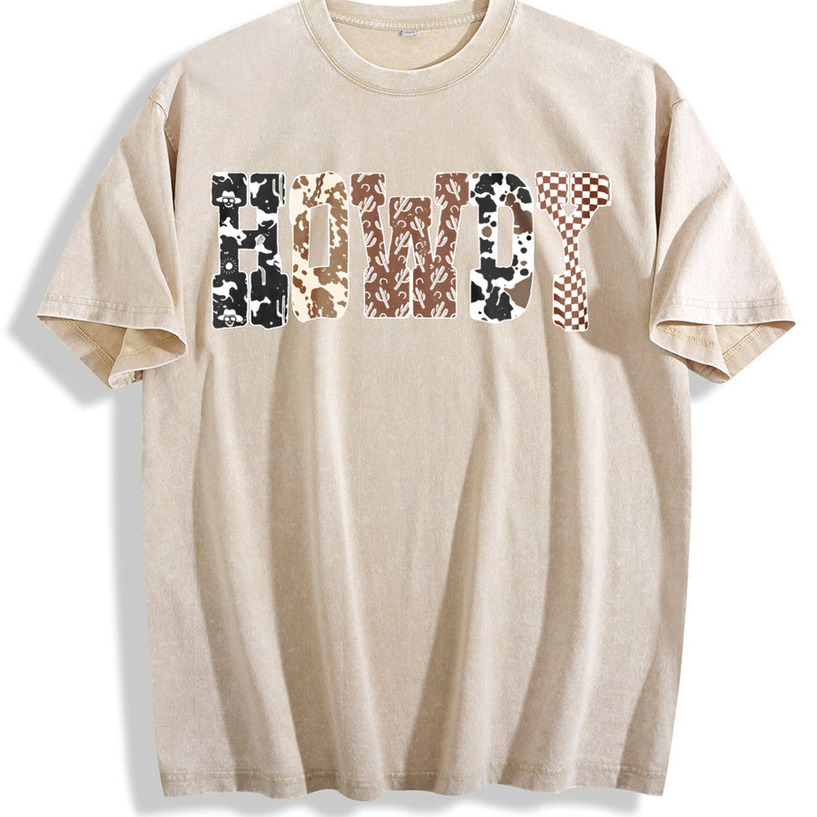 Howdy Western Yee Haw Cowgirls vintage washed oversized T-shirt in Beige