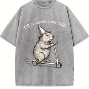 Off To Cause A Kerfuffle Groundhog Scooter Silly Animal vintage washed oversized T-shirt in Gray