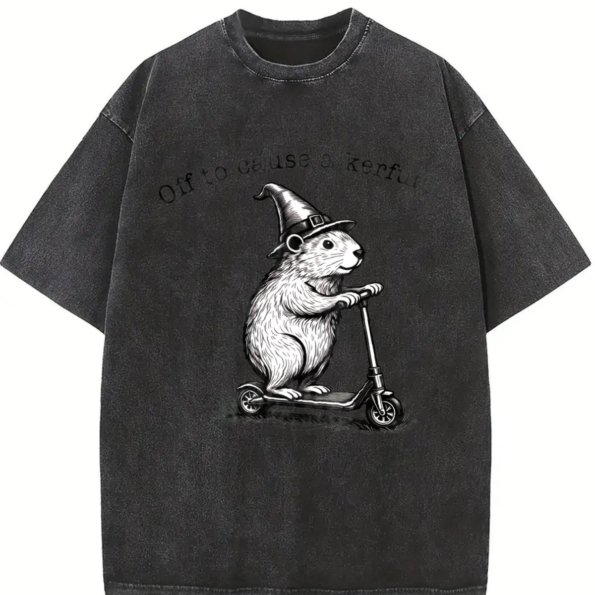 Off to Cause a Kerfuffle Vintage Washed T-Shirt in Black