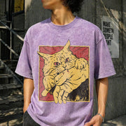 Cat Bite Anime Kitty Vintage Washed T-Shirt in Purple