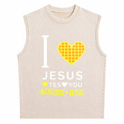 I Love Jesus Love You Vintage Washed Tank Top in Beige