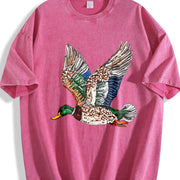 Faux Rhinestone Mallard Duck Flying : Hunting Lover vintage washed oversized T-shirt in Red