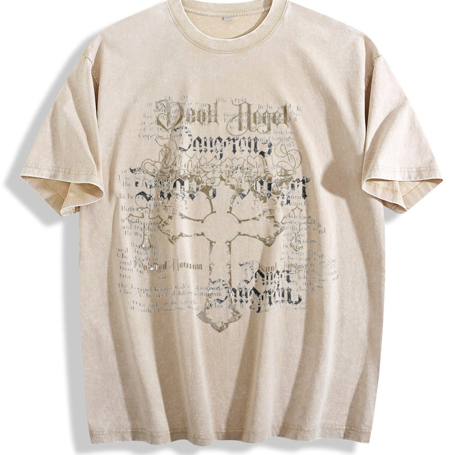 Y2K Retro Dark Gothic Vintage Washed T-Shirt in Beige