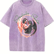 Angel Demon Tank Gothic Sleeveless Muscle Vintage Washed T-Shirt in Purple