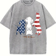 Patriotic Dog Silhouette Boxy Retro Y2K Vibes or Lived-in Vintage Washed T-Shirt in Gray