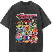 Powerpuff Girls Comic Collage vintage washed oversized T-shirt in Black