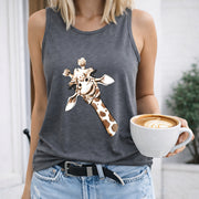 Floral Giraffe Women's Color Cotton Tank Top in Gray