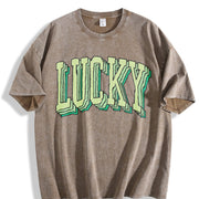 Retro Lucky St Patricks Day Vintage Washed T-Shirt in Brown