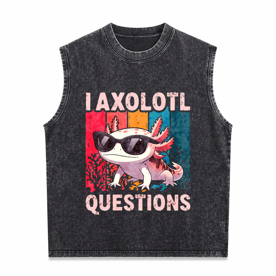I Axolotl Questions Retro Vintage Washed Tank Top in Black