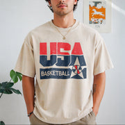 USA Basketball Retro for Sporty Vintage Washed T-Shirt in Beige