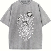 Wildflowers ® Retro Block Peonies Vintage Washed T-Shirt in Gray