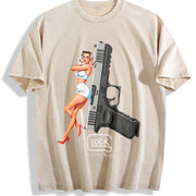Glock Perfection Pin-up Girl Vintage Washed T-Shirt in Beige