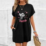 Heart Dress with Pockets Cotton T-Shirt in Black