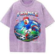 France Rooster Eiffel Tower Football Sleeveless Tank Vintage Washed T-Shirt in Purple