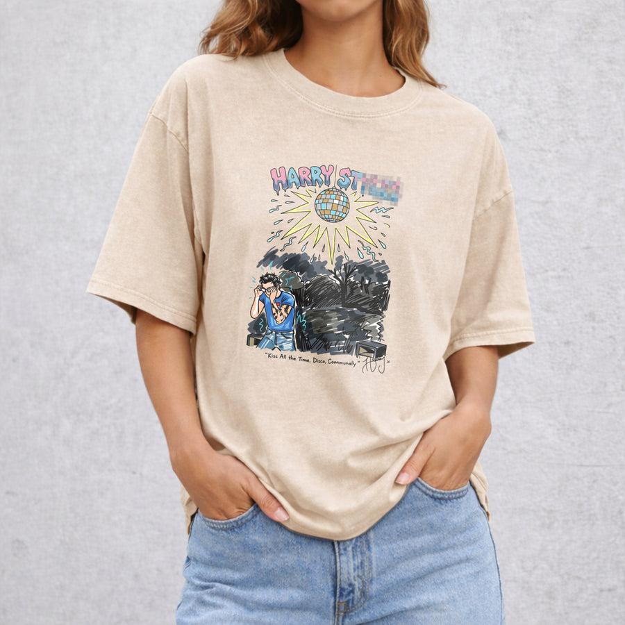 Kiss All The Time Disco Occasionally vintage washed oversized T-shirt in Beige
