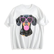 Dachshund Mama Blowing Bubble Cotton T-Shirt in White