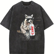 Raccoon Drinking Soda vintage washed oversized T-shirt in Black