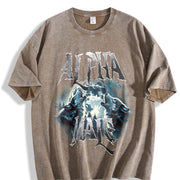 Alpha Wolf Howling Vintage Washed T-Shirt in Brown