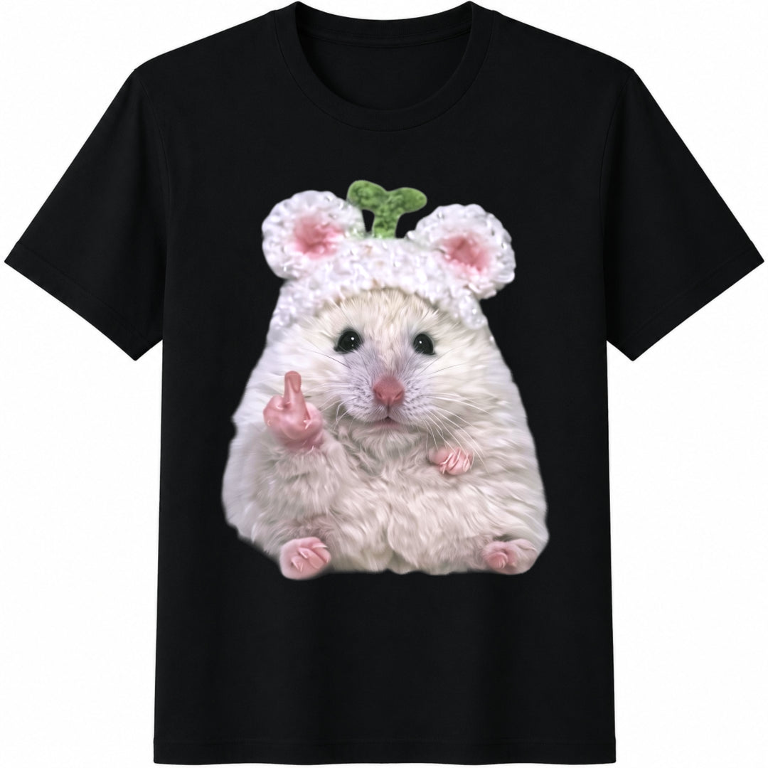 Hamster Middle Finger Cotton T-Shirt in Black