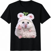 Hamster Middle Finger Cotton T-Shirt in Black
