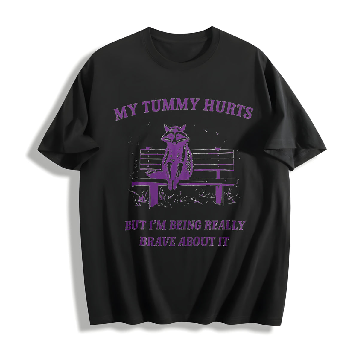 My Tummy Hurts Raccoon Cotton T-Shirt in Black