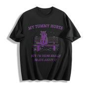 My Tummy Hurts Raccoon Cotton T-Shirt in Black