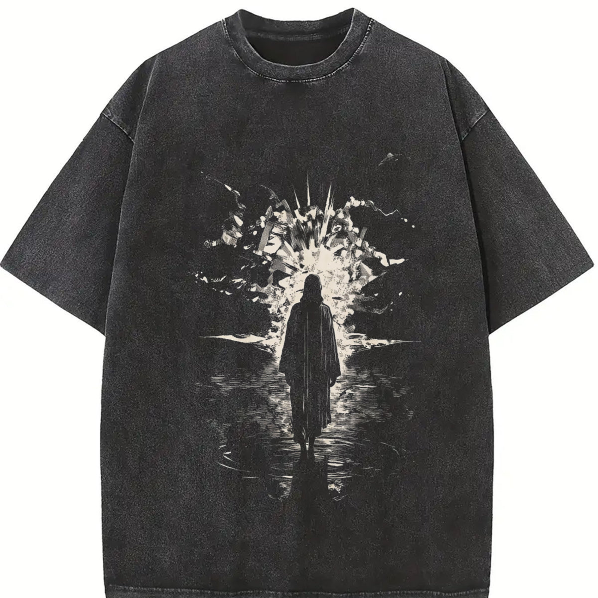Crown of Thorns Jesus : Heavy Christian vintage washed oversized T-shirt in Black