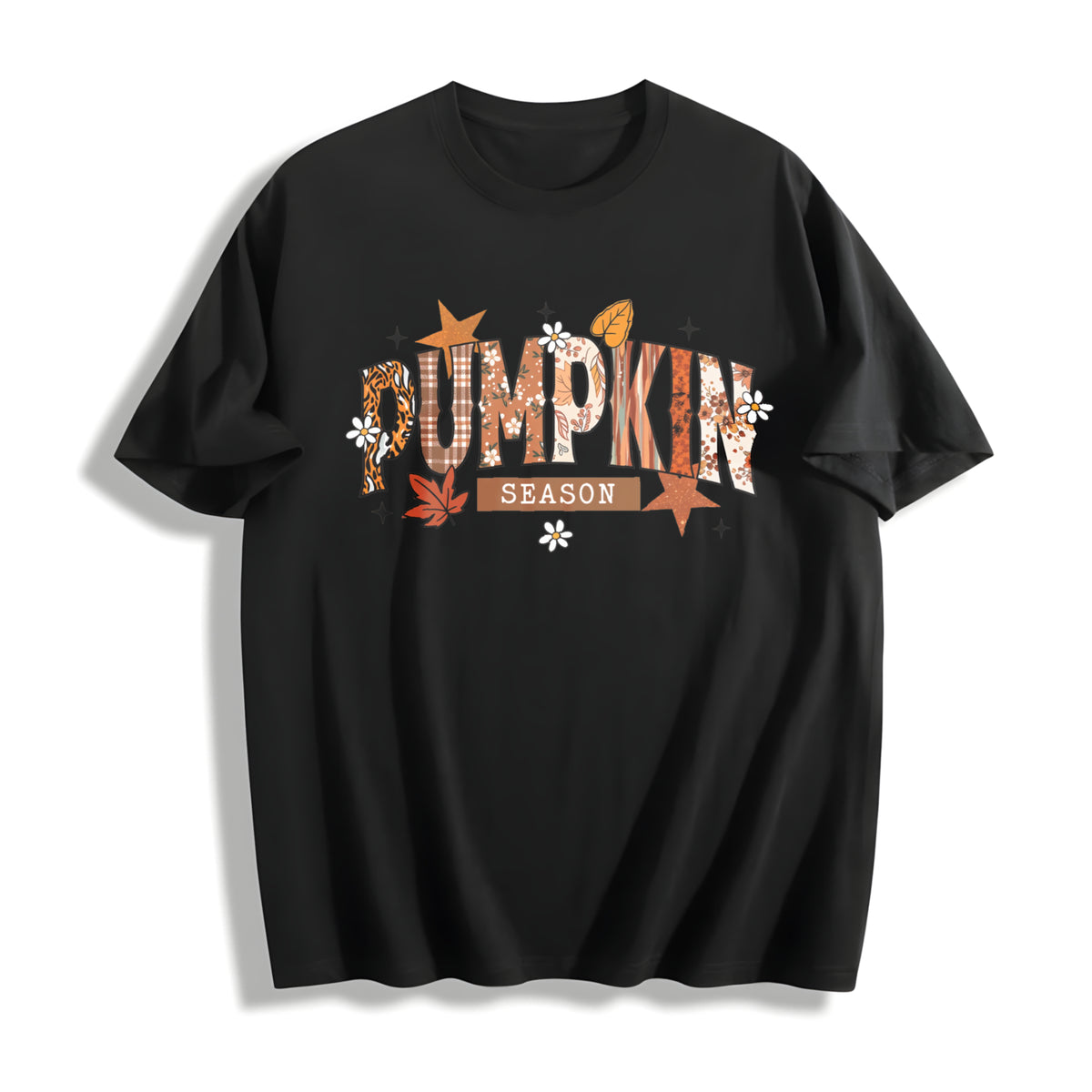 Pumpkin Season Retro Halloween Cotton T-Shirt in Black