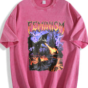 Feminism Dragon Retro Vintage Washed T-Shirt in Red