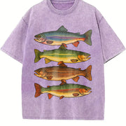 Trout fishing enthusiast fish lover and Batik vintage washed oversized T-shirt in Purple