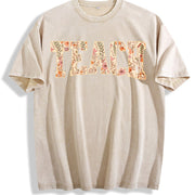 Spring Teacher Floral Teach Vintage Washed T-Shirt in Beige